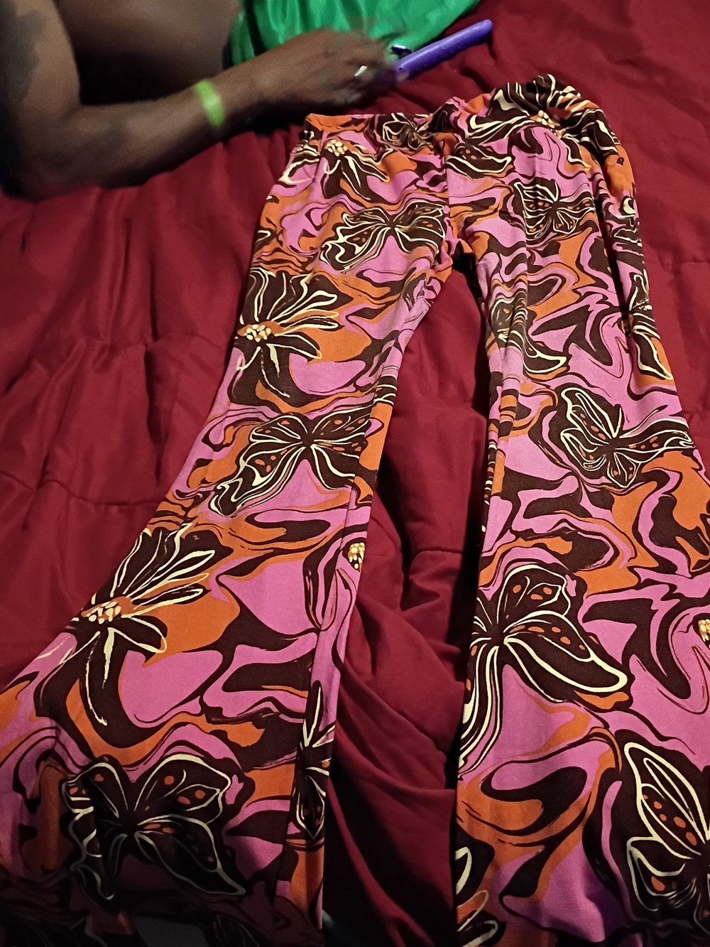 No Boundaries Floral Boot-Cut Pants in Pink, Orange & Brown